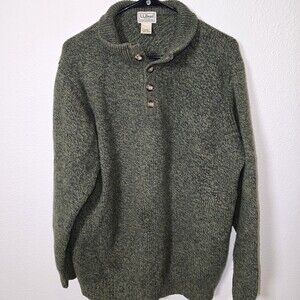 L.L. Bean Lambswool Sweater XXL Tall Green Mock Neck Button Pullover Men’s